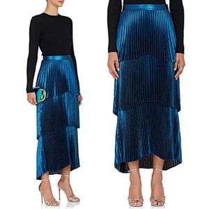 A.L.C. Harley Blue Metallic Pleated Tiered Midi Skirt - Size 2